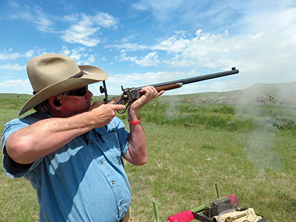 Moran firing offhand at the 350-yard Bucket.